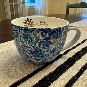 Lilly Pulitzer - Ceramic Mug - 12oz - Blue Floral - Gold Handle - Tea Coffee Cup